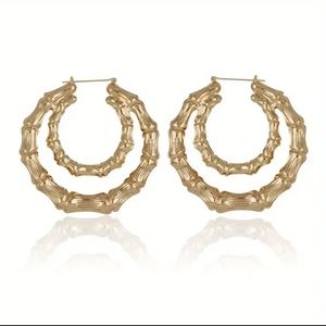 14k plated Doubled layered Bamboo Hoop Earrings